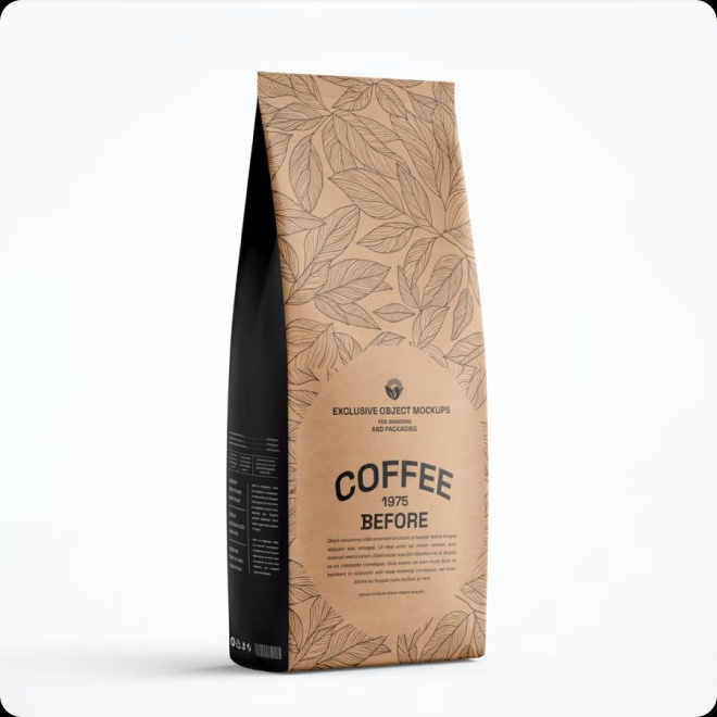 Coffee bag with a leaf design, perfect for high-quality coffee branding