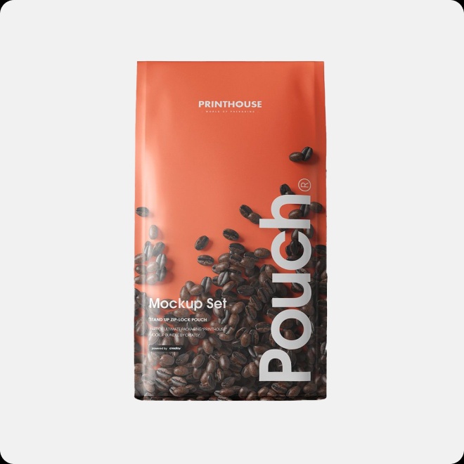Orange coffee bag with a zipper to keep coffee beans fresh
