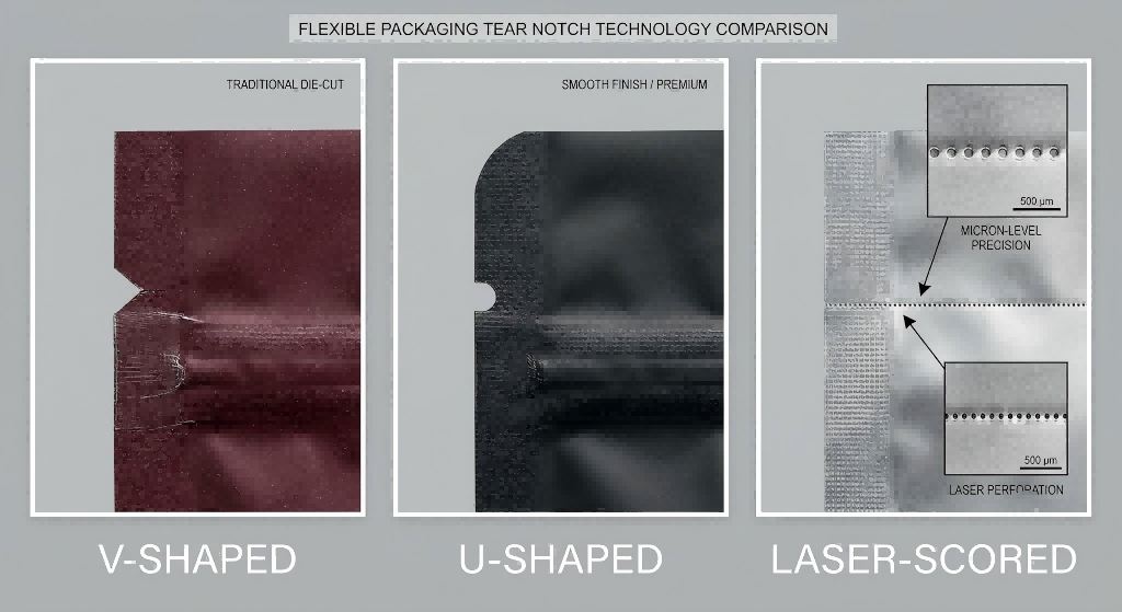 3 types of tear notches in flexible packaging